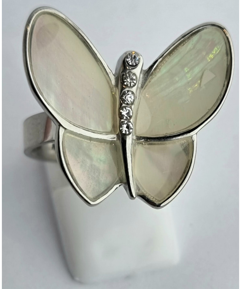 Bague Nacre Papillon Acier inox Taille 59