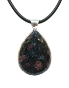 Pendentif Grenat de Boston Goutte avec Cordon Caoutchouc Argent 925