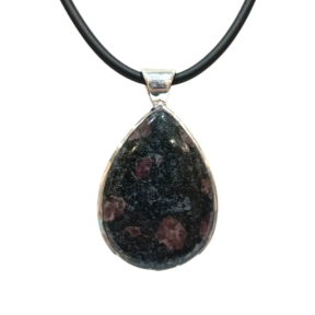 Pendentif Grenat de Boston Goutte avec Cordon Caoutchouc Argent 925