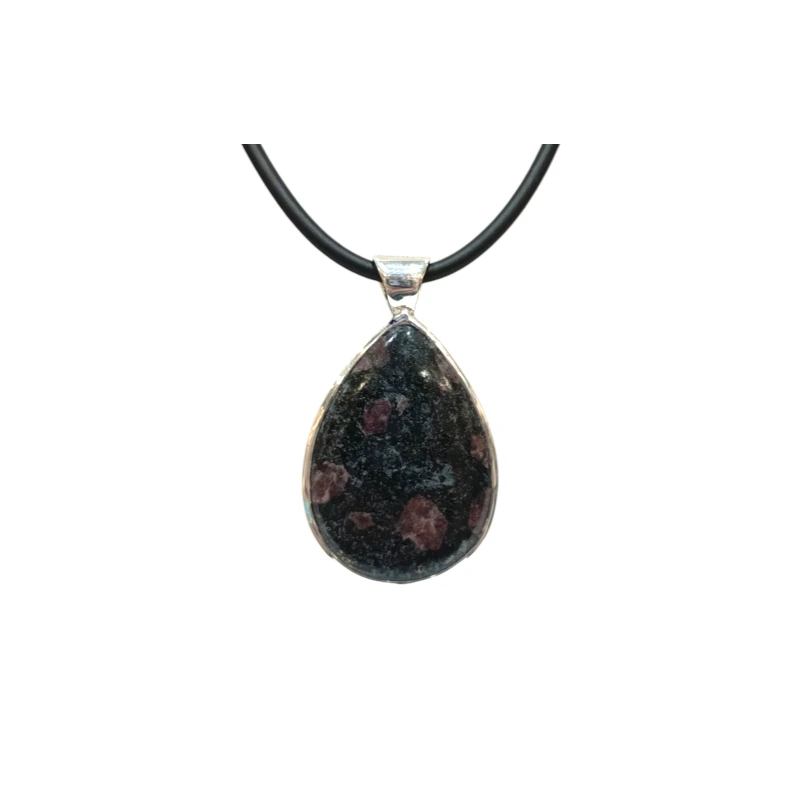 Pendentif Grenat de Boston Goutte avec Cordon Caoutchouc Argent 925