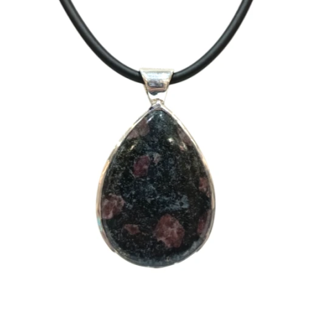 Pendentif Grenat de Boston Goutte avec Cordon Caoutchouc Argent 925