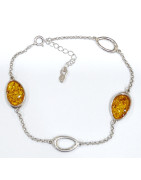 Bracelet Ambre Baltique 2 Pierres 10mm Argent 925 17 + 3 cm