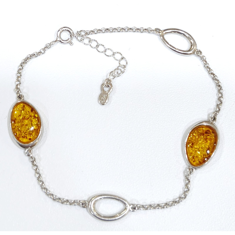 Bracelet Ambre Baltique 2 Pierres 10mm Argent 925 17 + 3 cm