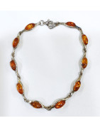 Bracelet Ambre Baltique 10 Pierres 7mm Serties Argent 925 18 cm