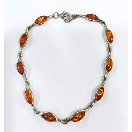 Bracelet Ambre Baltique 10 Pierres 7mm Serties Argent 925 18 cm