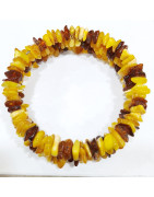 Bracelet Ambre Baltique Multicolore Baroque "Serpentin" sur Câble Acier