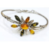 Bracelet Ambre Baltique et Ambre Vert Fleur Argent 925 Diamètre 7 cm