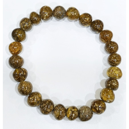 Bracelet Ambre Vert Pierres Forme Olive 9mm