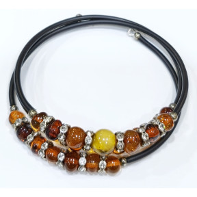 Bracelet Ambre multicolore Pierres rondes sur câble gainé caoutchouc