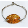 Bracelet Ambre Baltique Pierre 3.5 cm Cognac Argent 925 avec Fermoir