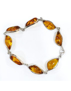 Bracelet Ambre Baltique 8 Pierres 15mm Serties Argent 925 18 cm