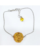 Bracelet Ambre Fleur 15mm Argent 925 17 + 3 cm