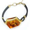 Bracelet Ambre Pierre 2.5 cm Silicone et Argent 925 Plaqué Or (Vermeil)  avec Fermoir 19 cm