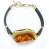 Bracelet Ambre Pierre 2.5 cm Silicone et Argent 925 Plaqué Or (Vermeil)  avec Fermoir 19 cm