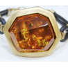 Bracelet Ambre Pierre 2.5 cm Silicone et Argent 925 Plaqué Or (Vermeil)  avec Fermoir 19 cm