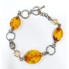 Bracelet Ambre Baltique Pierres Plates Ovales 18-20mm Argent 925 20 cm