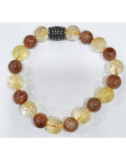 Bracelet Citrine 10mm et Pierre de Soleil 8mm avec Insert Acier
