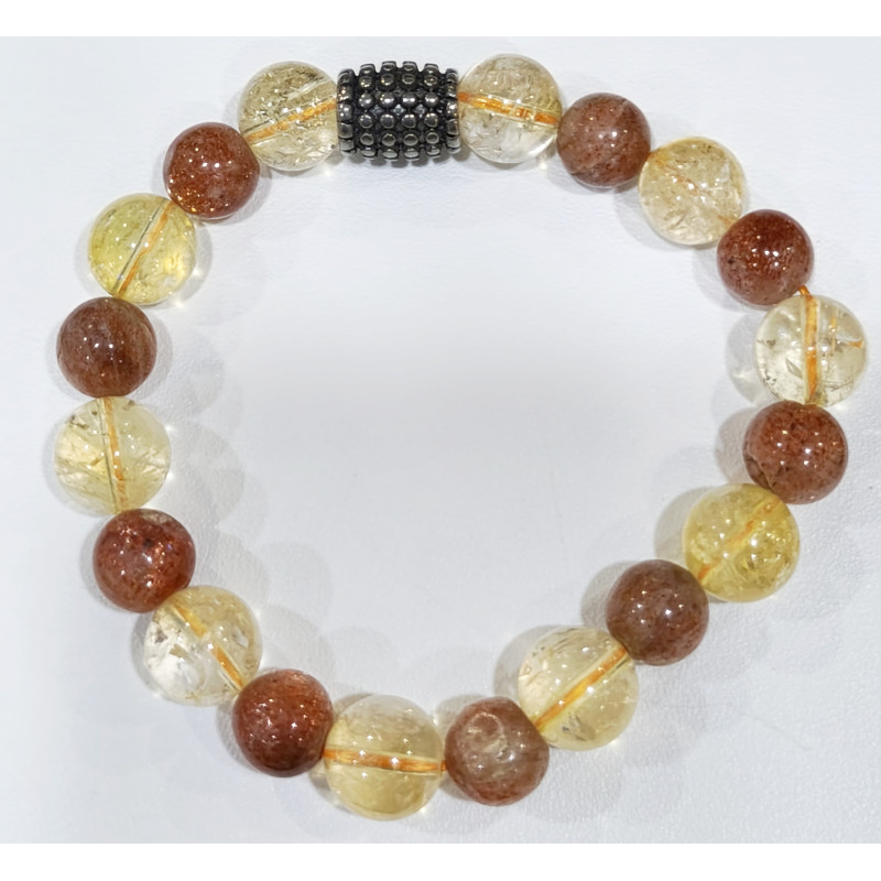 Bracelet Citrine 10mm et Pierre de Soleil 8mm avec Insert Acier