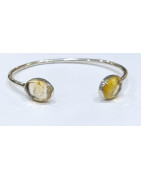 Bracelet Citrine Pierres Ovales 12mm Serties Argent 925 Ajustable