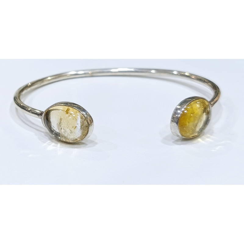 Bracelet Citrine Pierres Ovales 12mm Serties Argent 925 Ajustable