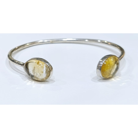 Bracelet Citrine Pierres Ovales 12mm Serties Argent 925 Ajustable