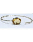Bracelet Citrine Pierre Ovale Facettée 15mm Serties Argent 925 Ajustable