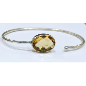 Bracelet Citrine Pierre Ovale Facettée 15mm Serties Argent 925 Ajustable