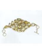 Bracelet Citrine Citron Pierres Facettées Sertie Argent 925 Réglable (19 cm Max)
