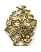 Bracelet Citrine Citron Pierres Facettées Sertie Argent 925 Réglable (19 cm Max)