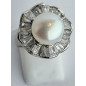 Bague Perle d'au douce & Zirconium Fleur Métal rhodié (s)