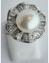 Bague Perle d'au douce & Zirconium Fleur Métal rhodié (s)
