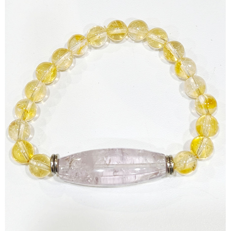 Bracelet Citrine 8mm et Améthyste