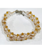 Bracelet Perles d'Eau Douce et Swarovski avec Fermoir Acier 19 cm
