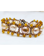 Bracelet Perles d'Eau Douce et Swarovski avec Fermoir Cuivre 19 cm