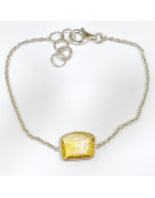 Bracelet Citrine Pierre Facettée 10x12mm Chaînette Argent 925 avec Fermoir 17 + 3 cm
