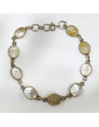 Bracelet Citrine 9 Pierres Ovales 10mm Serties Argent 925 avec Fermoir 19 cm