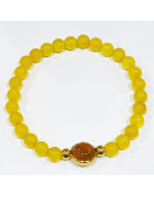 Bracelet Jade Jaune 6mm et Cabochon Jade Orange 10mm