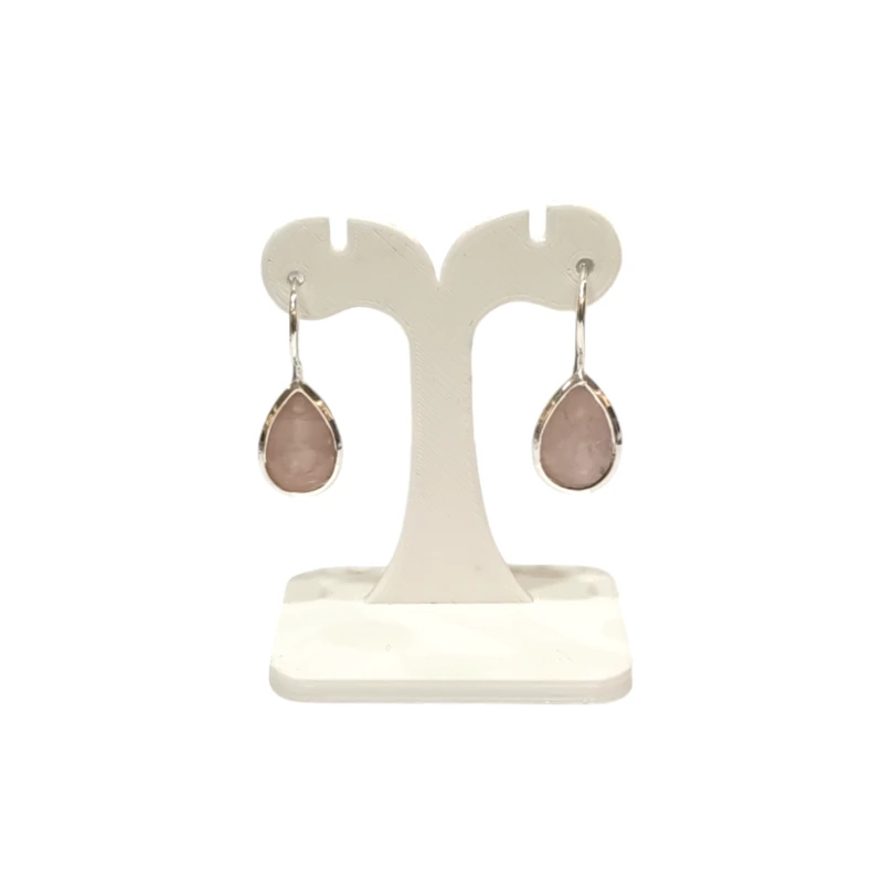 Boucles Quartz Rose Goutte Facettée Argent 925