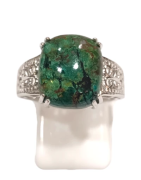 Bague Chrysocolle Rectangulaire Argent 925 Ciselé Taille 56+