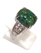 Bague Chrysocolle Rectangulaire Argent 925 Ciselé Taille 56+
