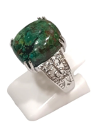 Bague Chrysocolle Rectangulaire Argent 925 Ciselé Taille 56+