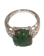 Bague Chrysocolle Rectangulaire Argent 925 Ciselé Taille 56+