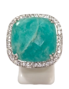 Bague Amazonite Carré Facettée et Topaze Blanche Argent 925 Taille 53