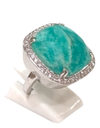 Bague Amazonite Carré Facettée et Topaze Blanche Argent 925 Taille 53