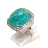 Bague Amazonite Carré Facettée et Topaze Blanche Argent 925 Taille 53