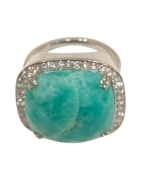 Bague Amazonite Carré Facettée et Topaze Blanche Argent 925 Taille 53