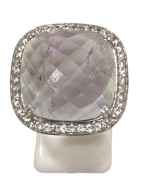 Bague Améthyste Carrée Facettée et Topaze Blanche Argent 925 Taille 51+