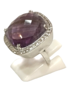 Bague Améthyste Carrée Facettée et Topaze Blanche Argent 925 Taille 51+