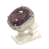Bague Améthyste Carrée Facettée et Topaze Blanche Argent 925 Taille 51+