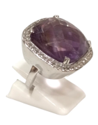 Bague Améthyste Carrée Facettée et Topaze Blanche Argent 925 Taille 51+